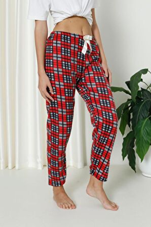 Luxury Soft Welsoft Polar Desenli Kurdeleli Kışlık Pijama Altı Pantolon