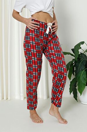 Luxury Soft Welsoft Polar Desenli Kurdeleli Kışlık Pijama Altı Pantolon