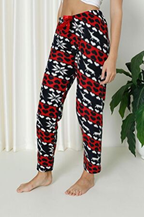 Luxury Soft Welsoft Polar Desenli Kurdeleli Kışlık Pijama Altı Pantolon