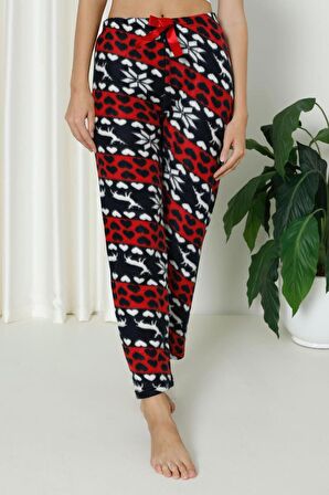 Luxury Soft Welsoft Polar Desenli Kurdeleli Kışlık Pijama Altı Pantolon