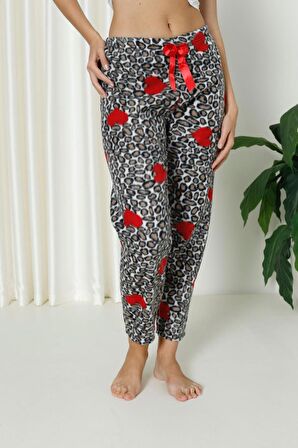 Luxury Soft Welsoft Polar Desenli Kurdeleli Kışlık Pijama Altı Pantolon