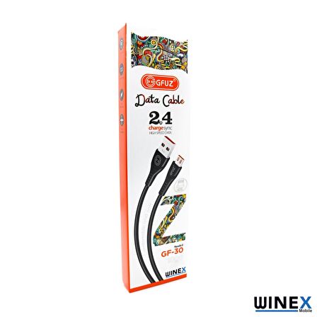 Winex GF30 USB Lightning Hızlı Data ve Şarj Kablosu 2.4A Siyah