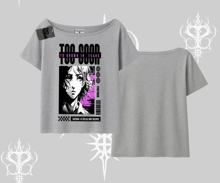 Kayık Yaka Tshirt Too Good Anime Girl Grafik Baskılı