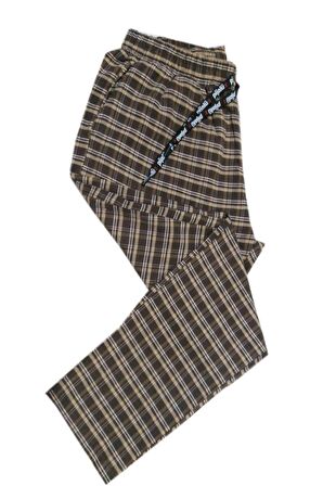 Pijalüx Erkek Kareli Poplin Cepli Alt Pijama/Kahve/M