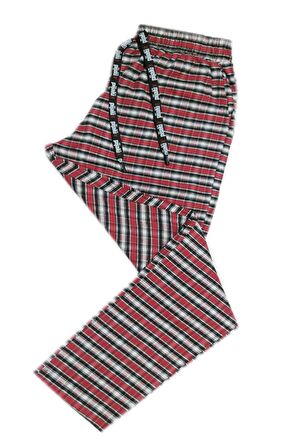 Pijalüx Erkek Kareli Poplin Cepli Alt Pijama/Kırmızı/L