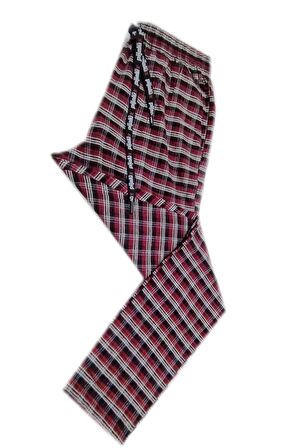 Pijalüx Erkek Kareli Poplin Cepli Alt Pijama/Kırmızı/2XL