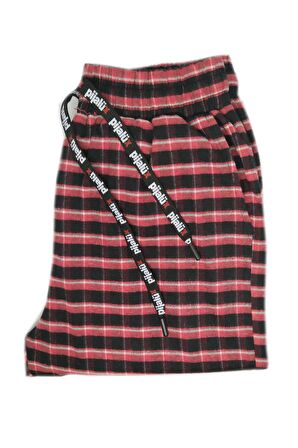 Pijalüx Erkek Kareli Poplin Cepli Alt Pijama/Kırmızı/M