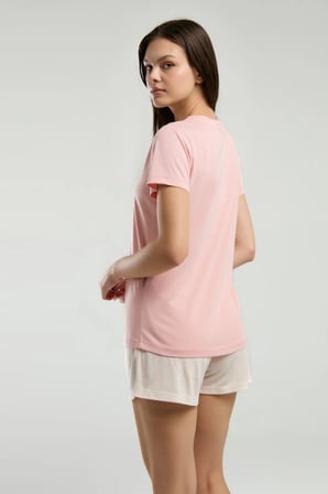 Kadın Bisiklet Yaka Kısa Kol T-shirt Şortlu Pijama Takımı Q4.A3.K3.R1K