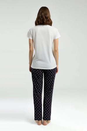 Kadın Bisiklet Yaka Kısa Kol T-shirt Likralı Alt Pijama Takımı Q4.A3.K3.R5K