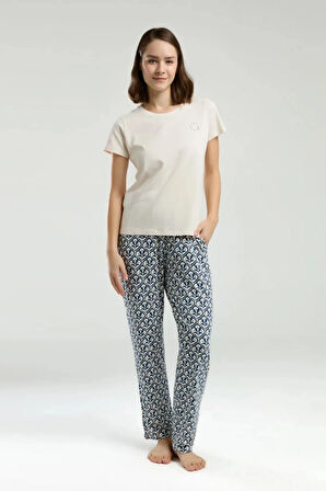 Kadın Bisiklet Yaka Viskon Kısa Kol Pijama Takım Q3K2K12