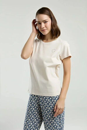 Kadın Bisiklet Yaka Viskon Kısa Kol Pijama Takım Q3K2K12