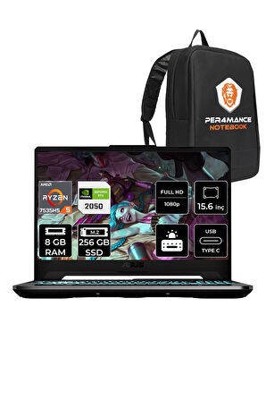 ASUS TUF Gaming A15 R5 7535HS 8GB 256GB SSD RTX2050/4GB 144Hz 15.6" FHD FDOS HN050 & PER4 ÇANTA