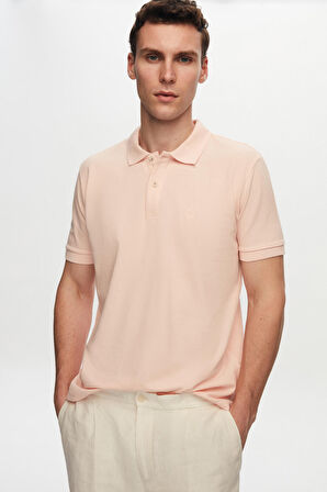 Ds Damat Regular Fit Somon Pike Dokulu %100 Pamuk Polo Yaka T-Shirt