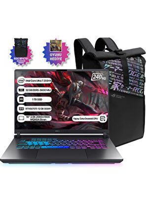 Asus Rog Strix G16 G614FR-S5111 Intel Core Ultra 7 255HX 32GB 1TB SSD NPU 13TOPS RTX5070Ti-12GB Freedos 16" 2.5K 240Hz WQXGA Taşınabilir Bilgisayar