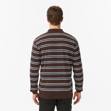 Nautica Erkek Kahverengi Regular Fit Uzun Kollu Çizgili Polo Yaka T-Shirt