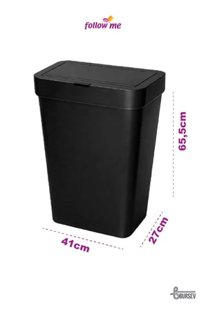 Follow Me Sensörlü Çöp Kovası 50 L Siyah Temassız Otomatik Kapaklı Plastik Çöp Kutusu