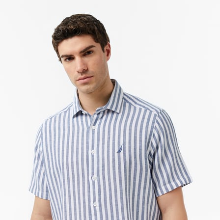 Nautica Erkek Lacivert Regular Fit Kısa Kollu Çizgili Gömlek