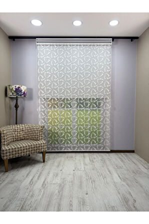 NOVA Serisi – Üç Yaprak Desenli Çift Mekanizmalı Beyaz Tül Açık Gri Stor Perde