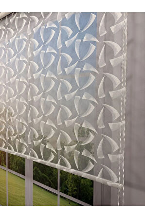 NOVA Serisi – Üç Yaprak Desenli Çift Mekanizmalı Beyaz Tül Antrasit Gri Stor Perde