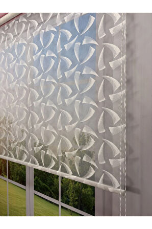 NOVA Serisi – Üç Yaprak Desenli Çift Mekanizmalı Beyaz Tül Pembe Stor Perde