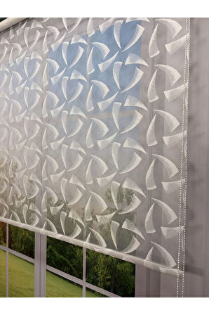 NOVA Serisi – Üç Yaprak Desenli Çift Mekanizmalı Beyaz Tül Petrol Yeşili Stor Perde