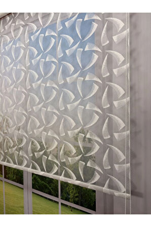 NOVA Serisi – Üç Yaprak Desenli Çift Mekanizmalı Beyaz Tül Turuncu Stor Perde