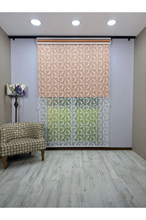 NOVA Serisi – Üç Yaprak Desenli Çift Mekanizmalı Beyaz Tül Turuncu Stor Perde