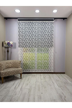 NOVA Serisi – Üç Yaprak Desenli Çift Mekanizmalı Beyaz Tül Siyah Stor Perde