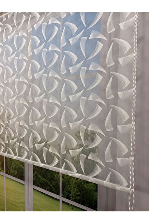 NOVA Serisi – Üç Yaprak Desenli Çift Mekanizmalı Beyaz Tül Beyaz Stor Perde