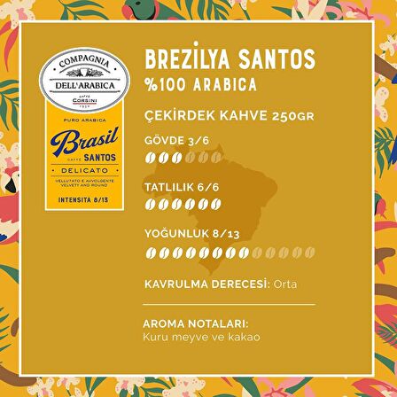 Caffe Corsini Brezilya Santos %100 Arabica Çekirdek Kahve 250GR