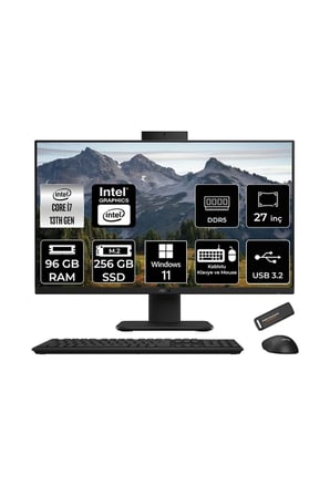 V470 i7 13620H 96GB 256GB SSD 27" FHD 100Hz W11P All in One Bilgisayar Siyah & PER4 USB Bellek
