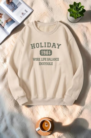 Unisex Holiday Baskılı Bisiklet Yaka Sweatshirt