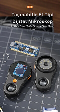 TechTic Dijital Mini El Mikroskobu 2İnç Ekran 1080 P 500X Video-Fotoğraf 8LED Tekstil Cilt Analizi