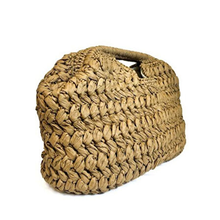 Uretti - Şennur 3131 El Örgüsü Burs Kapamalı Kahverengi Rafya İp Clutch Çanta / 38 cm x 21 cm