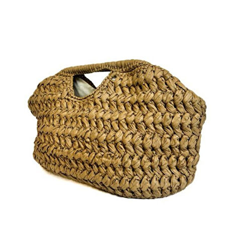Uretti - Şennur 3131 El Örgüsü Burs Kapamalı Kahverengi Rafya İp Clutch Çanta / 38 cm x 21 cm