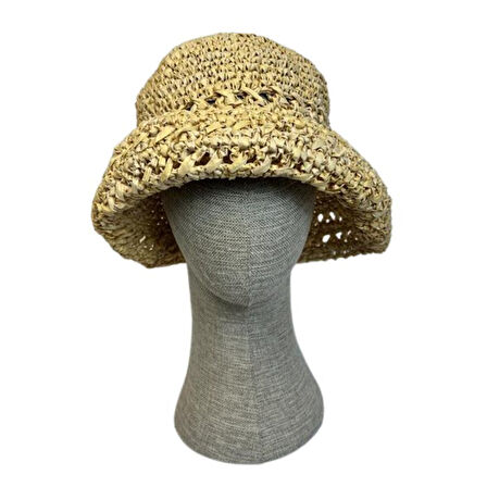 Uretti - Necla 4345 8391 El Yapımı Rafya İp Şapka ve File Model Omuz Çantası - 45 cm x 30 cm - Bej