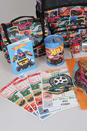 DEKOMUS İLE LİSANSLI HOT WHEELS OKUL,BESLENME VE KALEM ÇANTASI İLE BESLENME KABI KIRTASİYE SETİ ÇITÇIT DOSYA,KALEM,SİLGİ,KUMBARA,KALEMTRAŞ,RESİM DEFTERİ,OKUL ETİKETİ