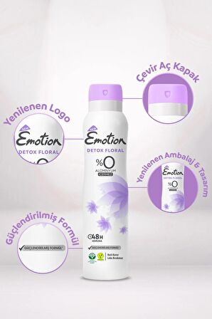 Detox Floral Kadın Vegan Deodorant 6x150ml Hızlı Kurur, Leke Bırakmaz