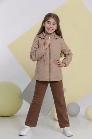 Kız Çocuk Nova Kumaş Taşlı Trençkot ,Penye, Keten Pantolonlu Alt Üst Takım TKM1011