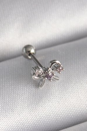 316L Çelik Gümüş Renk Zirkon Taşlı Kurdele Tragus Piercing - Lisinya