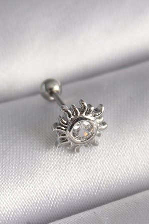 316L Çelik Gümüş Renk Zirkon Taşlı Güneş Tragus Piercing - Lisinya