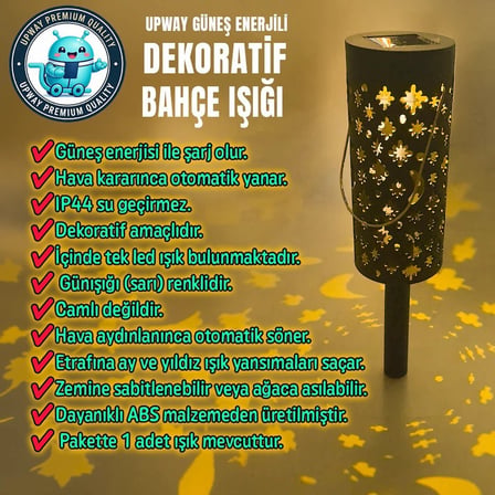 Upway Güneş Enerjili Karanlık Sensörlü Yıldız Hilal Desenli Dekoratif Bahçe Ağaç Çim Lambası