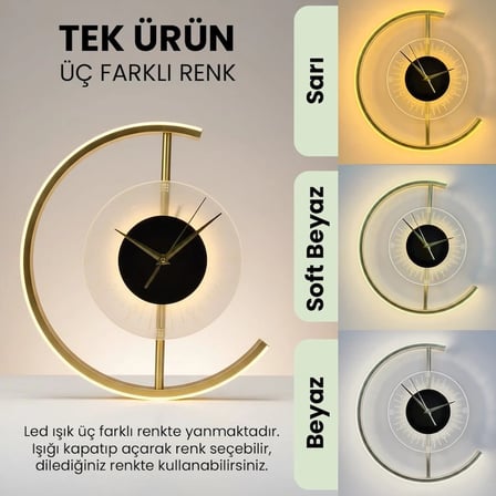 Upway 3 Renk LED Aydınlatmalı 35 cm Modern Dekoratif Duvar Saati – Sessiz Çalışma