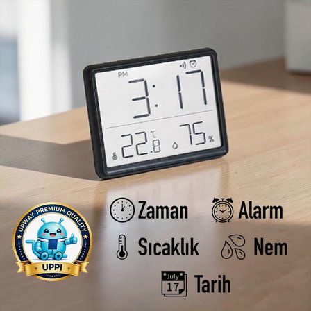 Upway Dijital Sıcaklık ve Nem Göstergeli Saat – Mıknatıslı Kompakt Mini Model