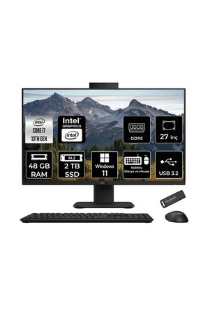 V470 i7 13620H 48GB 2TB SSD 27" FHD 100Hz W11P All in One Bilgisayar Siyah & PER4 USB Bellek