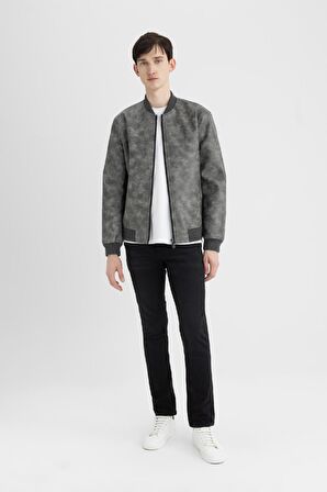 DeFacto Slim Fit Suni Deri Mont Ceket Dar Kesim Kolej Yaka Fermuarlı Cepli Astarlı Mevsimlik Hafif C6971AX24AUAR167