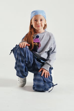 Loco Loco Mavi Denim Detaylı Ekose Çocuk Pantolon