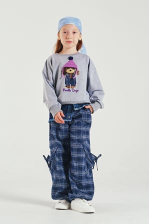 Loco Loco Mavi Denim Detaylı Ekose Çocuk Pantolon