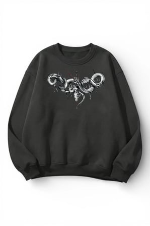 Unisex Yumuşak Dokulu Yılan Tribal Baskılı Tasarım Oversize 3 İplik Bisiklet Yaka Sweatshirt