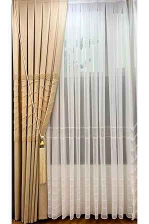 Bantlı File Bambu Tül Perde 1/2,5 Orta Pileli